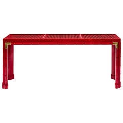 Faux Bamboo Caned Console with Brass Accents