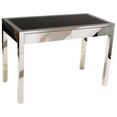 Polished Chrome and Glass-Top Desk