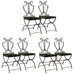 Vintage Six Italian Iron Lyre Back Chairs