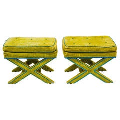Pair of Upholstered X-Base Stools