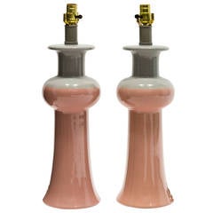 Pair of Pink and Grey Ceramic Table Lamps