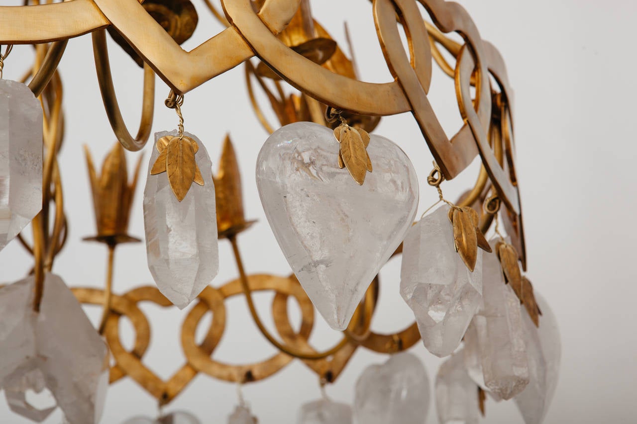 Mid-Century Modern Rock Crystal and Gilt Bronze Chandelier For Sale