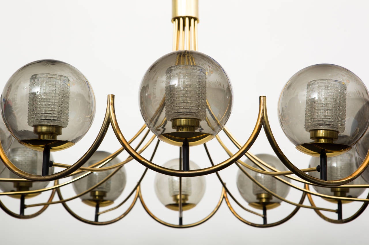 American Monumental Brass and Smoked Glass Globes Chandelier by Lightolier