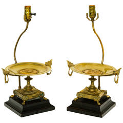 Pair of French Bronze Tazza Lamps