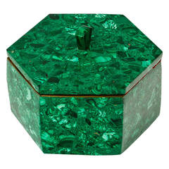 Hexagonal Malachite Box with Bronze Trim 7