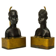 Pair of Nubian Lamps on Brass Bases