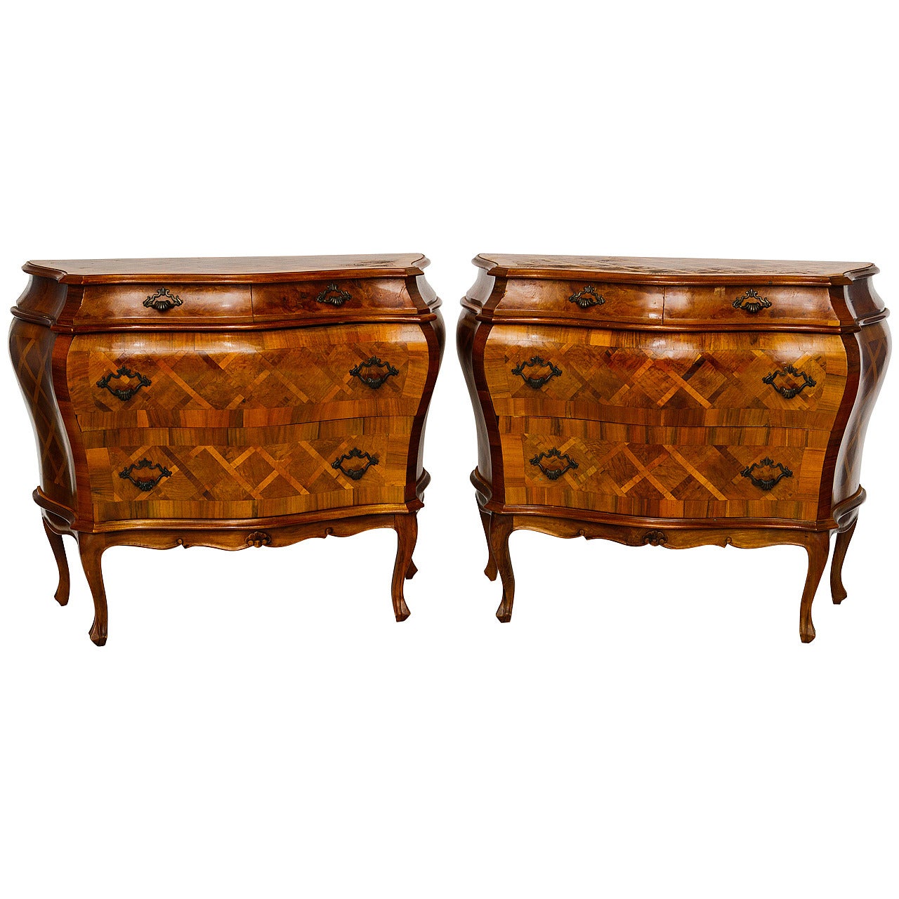 Pair of Italian Parquetry Bombay Chests