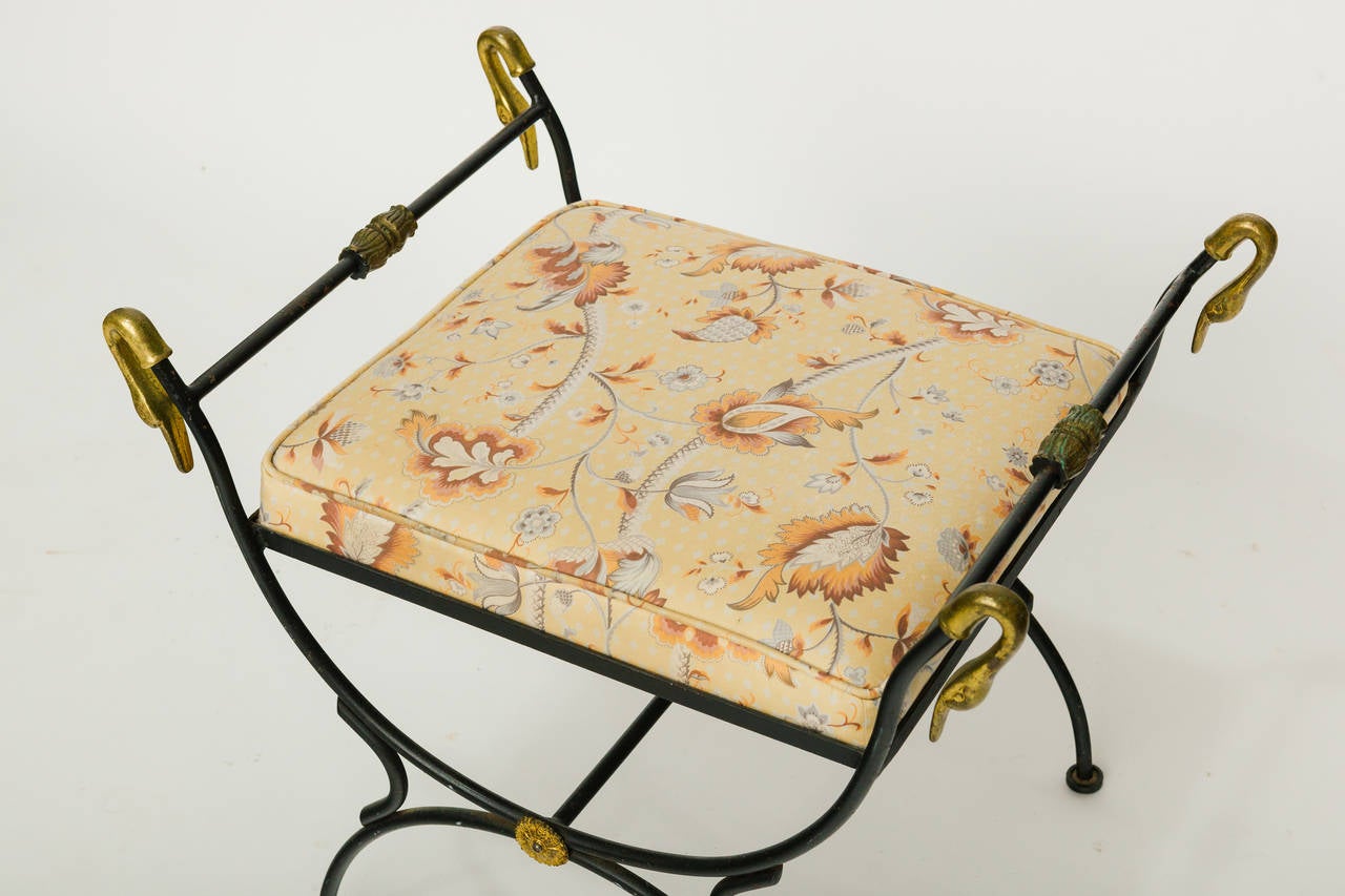 Mid-20th Century Iron and Brass Classical Swan Bench