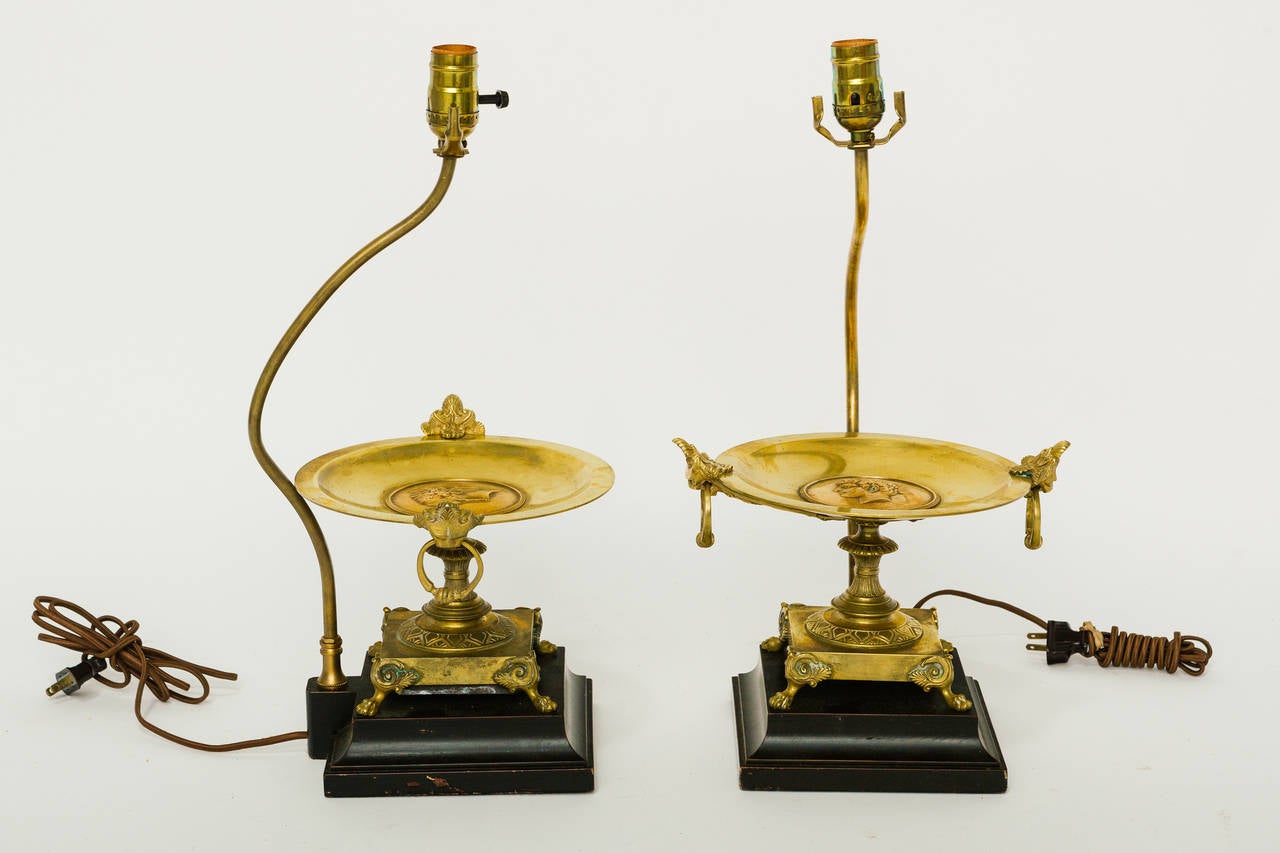 19th Century French Tazzas mounted as lamps. The Tazzas are mirror images.