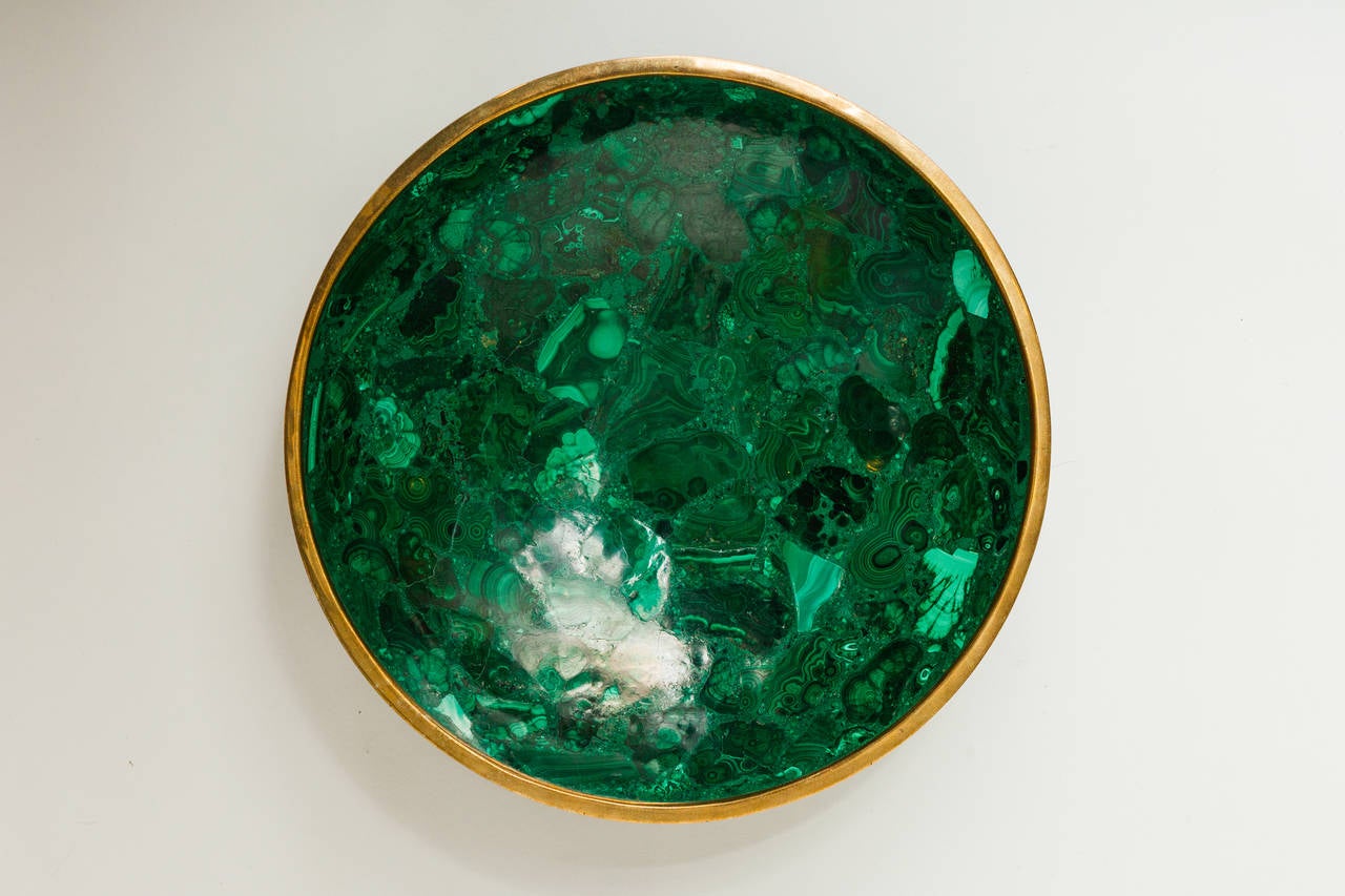 Malachite Bowl with Bronze Rim In Good Condition In Tarrytown, NY