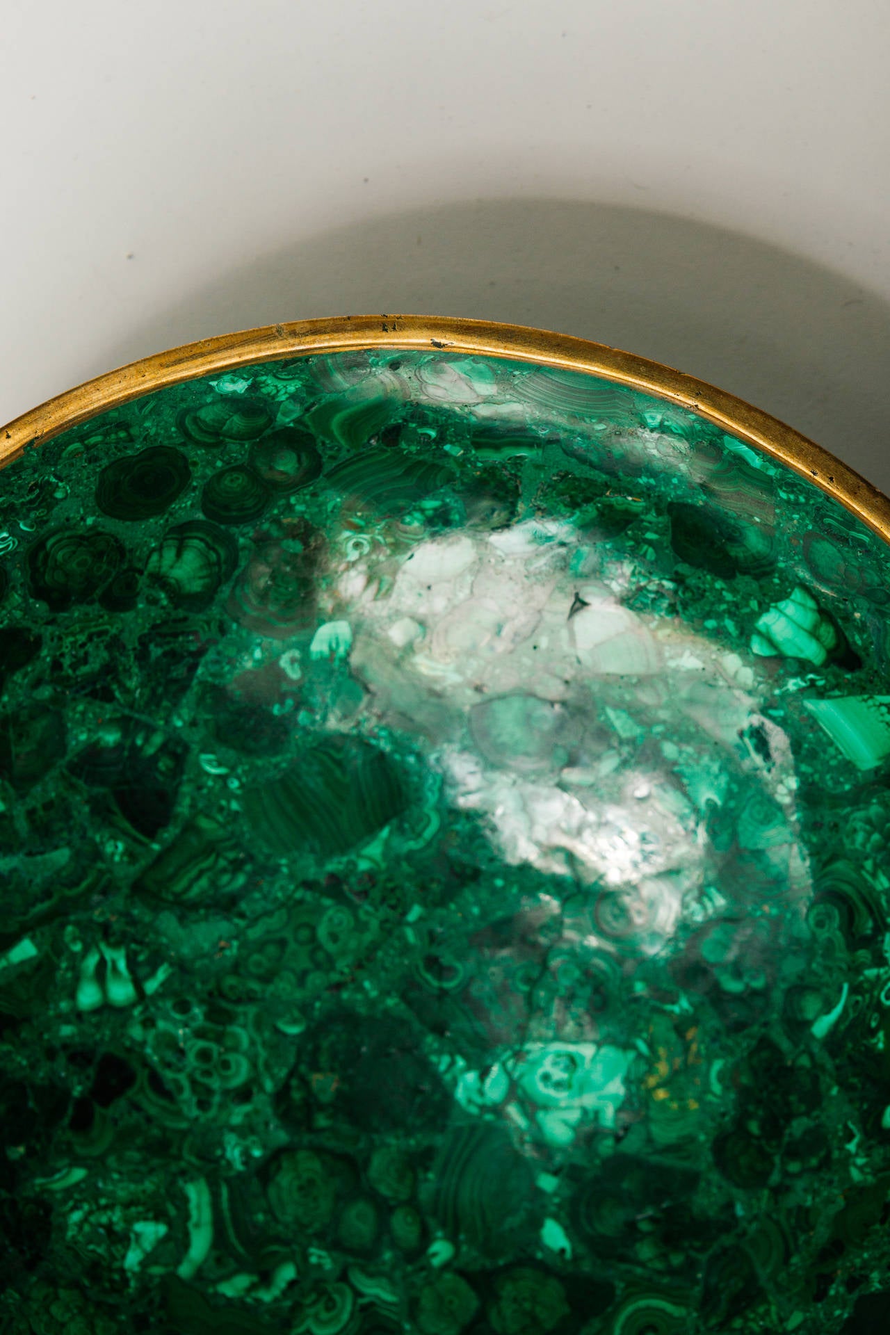 Malachite Bowl with Bronze Rim In Fair Condition In Tarrytown, NY