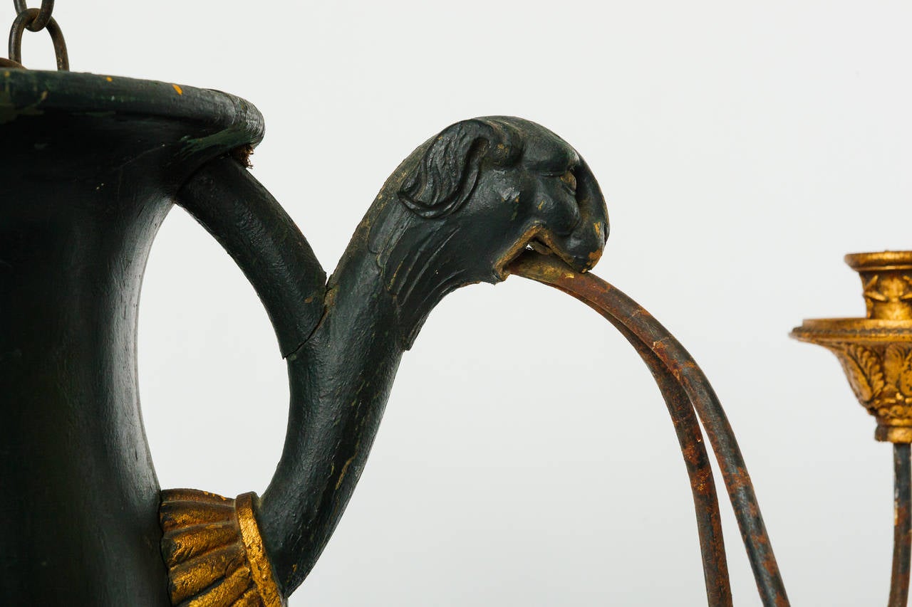 Rare French Carved Wood Panther Chandelier