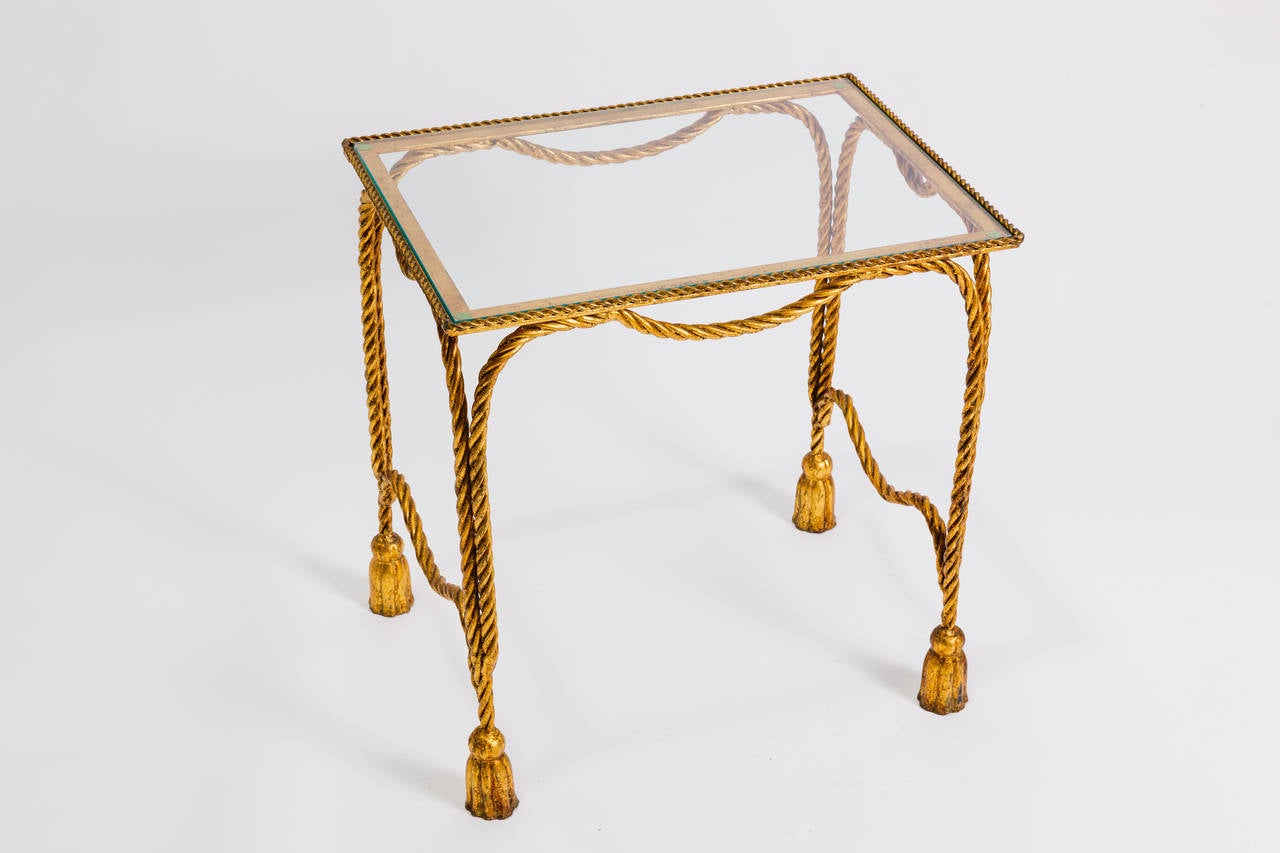 Hollywood Regency Italian Gilt Iron Rope and Tassel Table