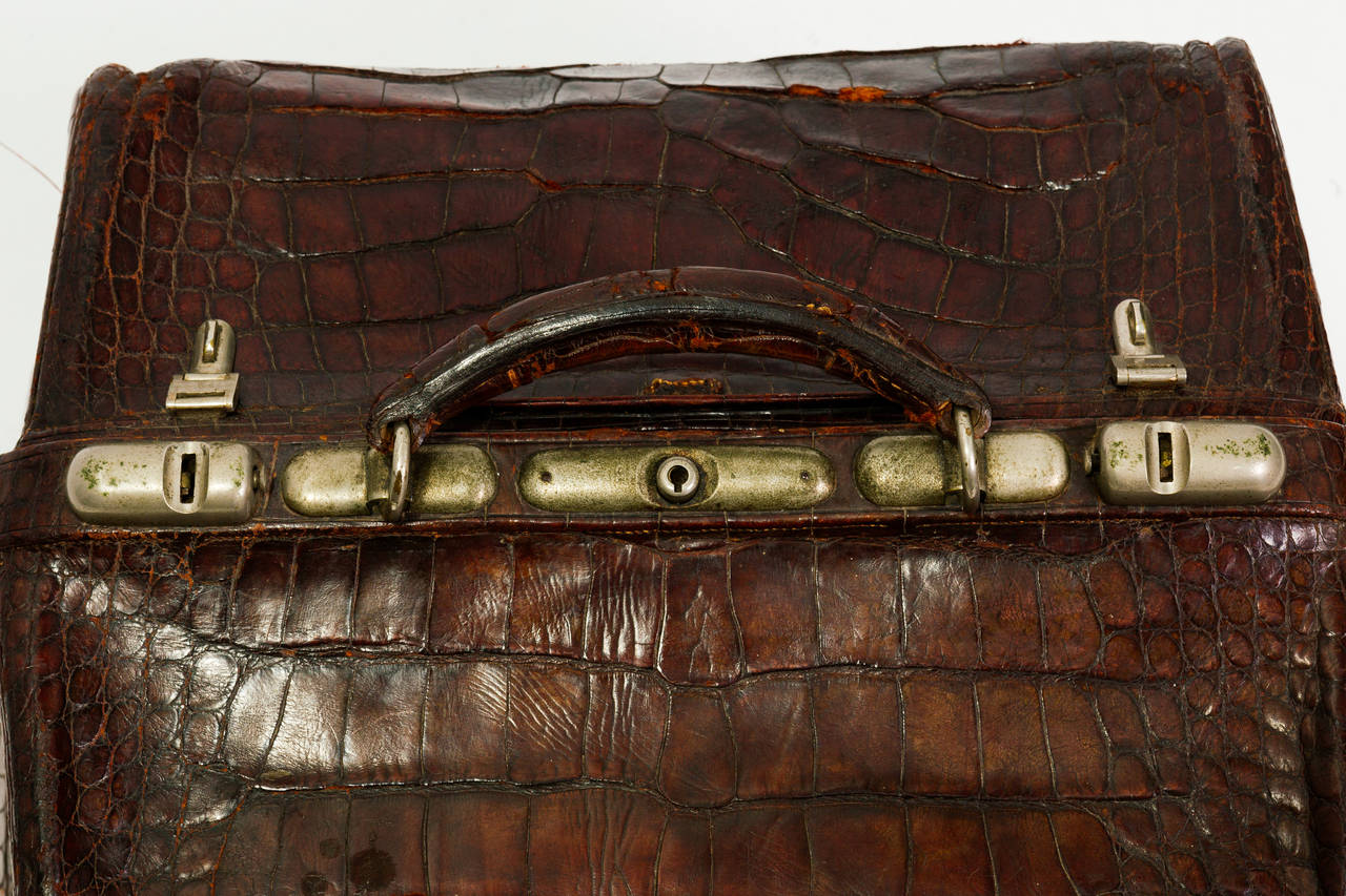 19th Century Crocodile Vanity Case with Sterling Initials 5