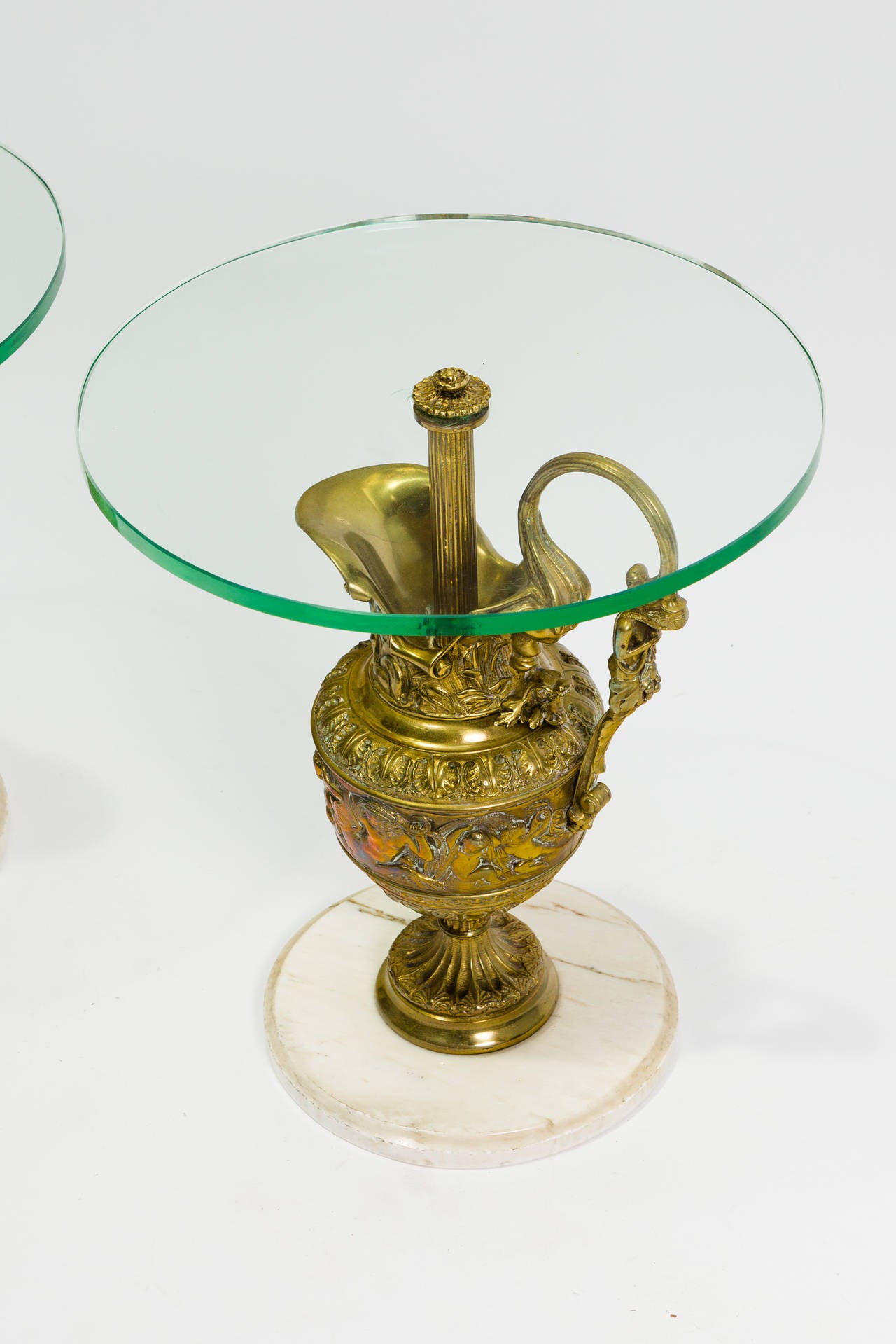 Neoclassical Revival Pair of Classical Bronze Urn Base Side Tables