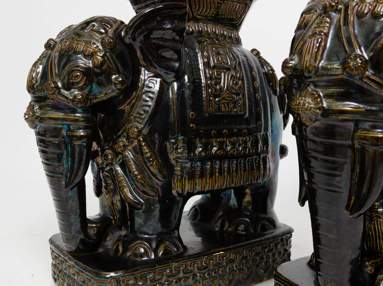 Mid-20th Century Pair of Glazed Ceramic Elephant Tables