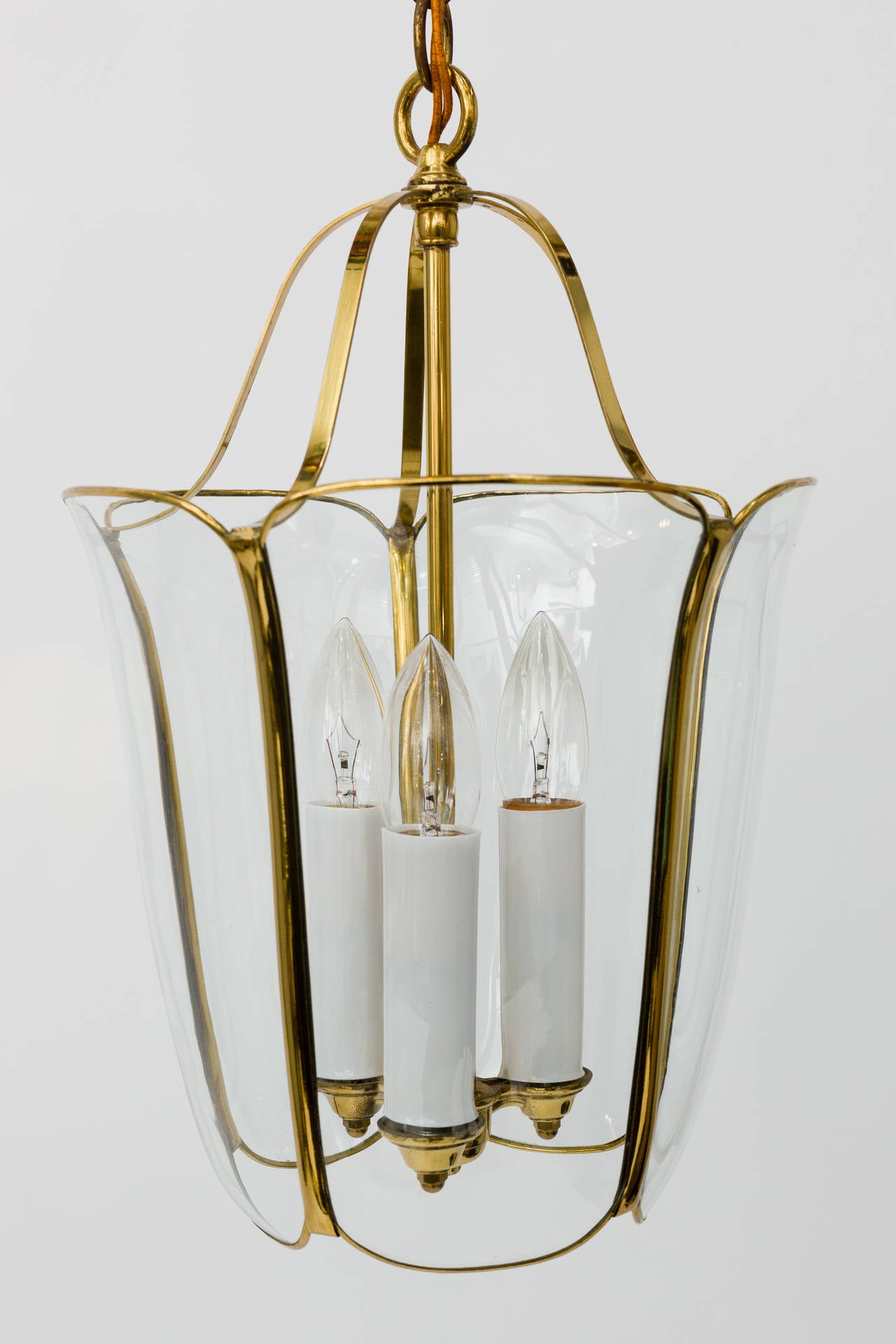 Hollywood Regency Brass and Glass Tulip Pendant Lamp