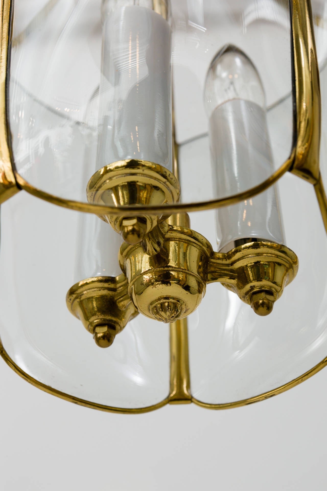 Brass and Glass Tulip Pendant Lamp In Good Condition In Tarrytown, NY