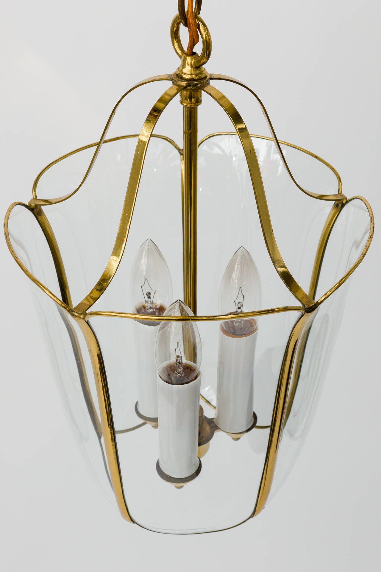 Late 20th Century Brass and Glass Tulip Pendant Lamp