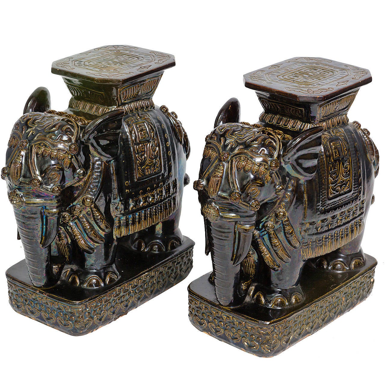 Pair of Glazed Ceramic Elephant Tables at 1stDibs