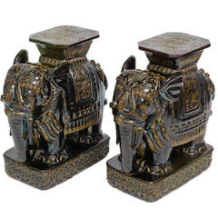 Vintage Pair of Glazed Ceramic Elephant Tables