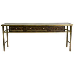 Mastercraft Burl Wood and Patinated Brass Console Table