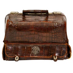19th Century Crocodile Vanity Case with Sterling Initials