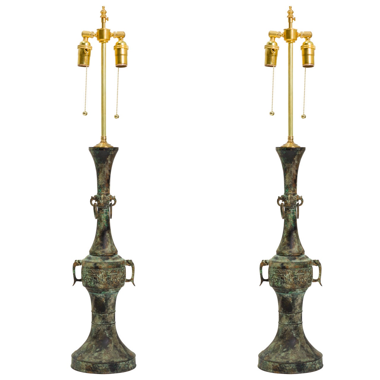 Pair of Patinated Bronze Table Lamps