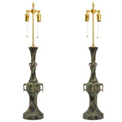 Vintage Pair of Patinated Bronze Table Lamps