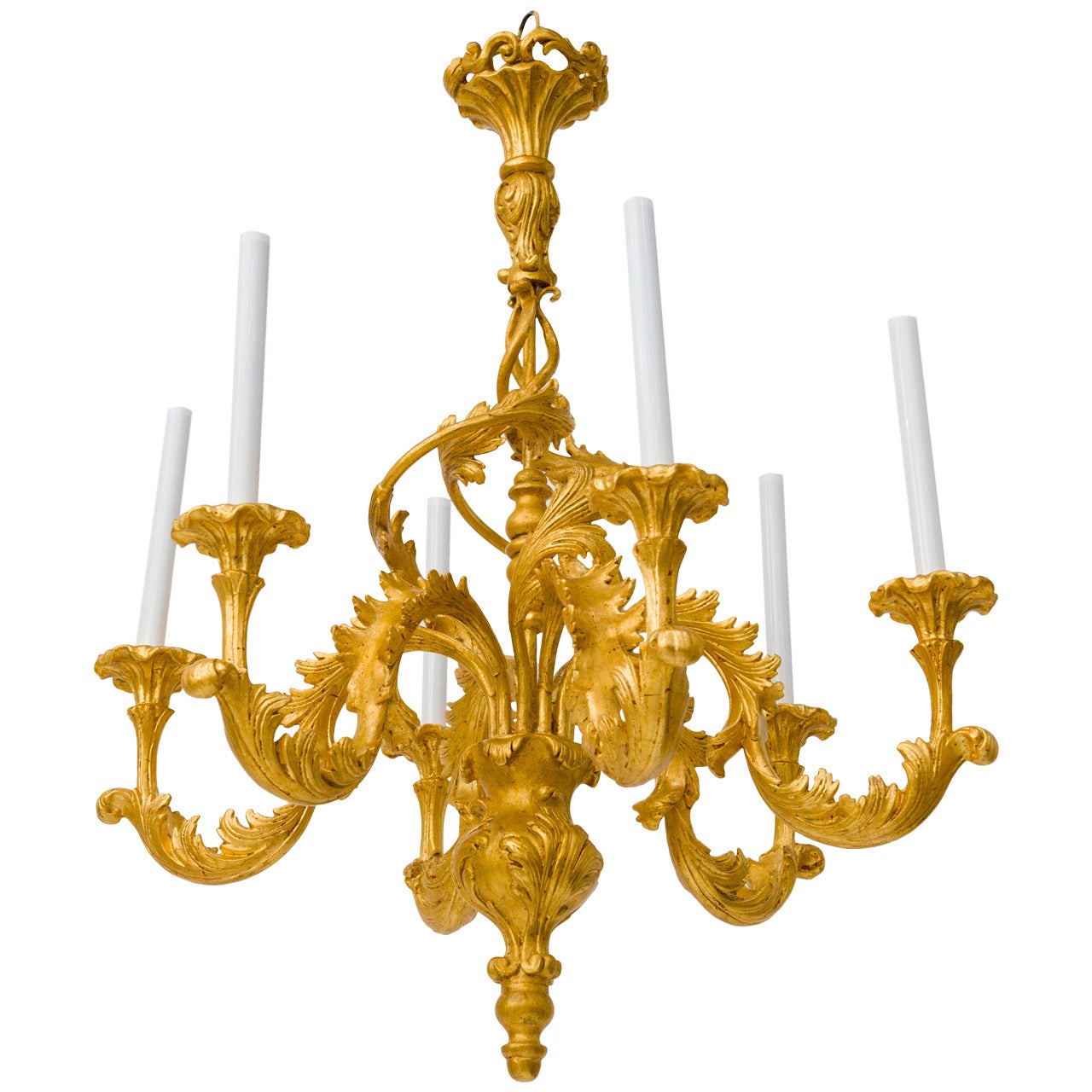 Italian Wood and Metal Chandelier For Sale