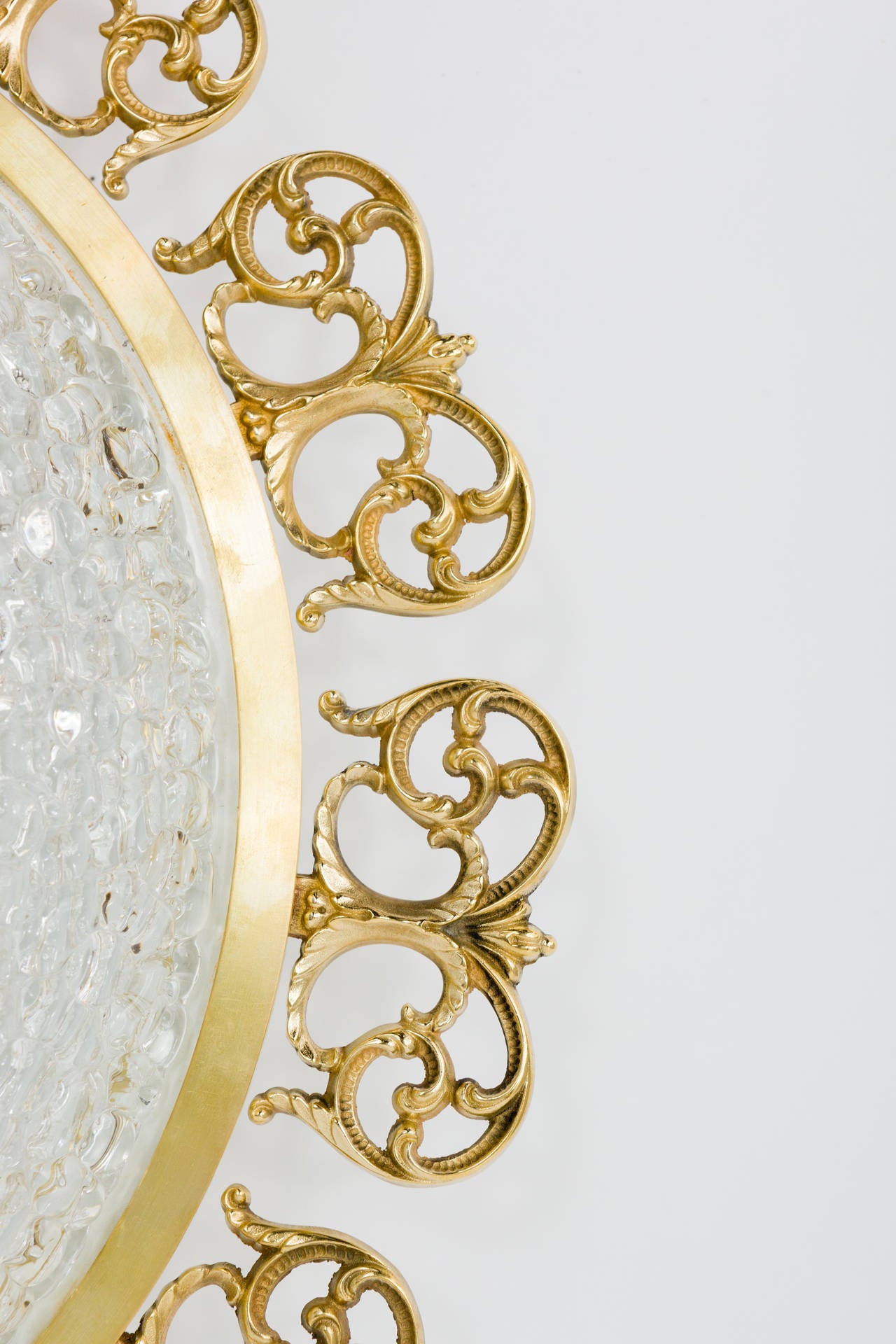 20th Century Brass and Textured Glass Flush Mount Fixtures
