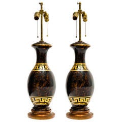 Pair of Greek Key  Glass Table Lamps