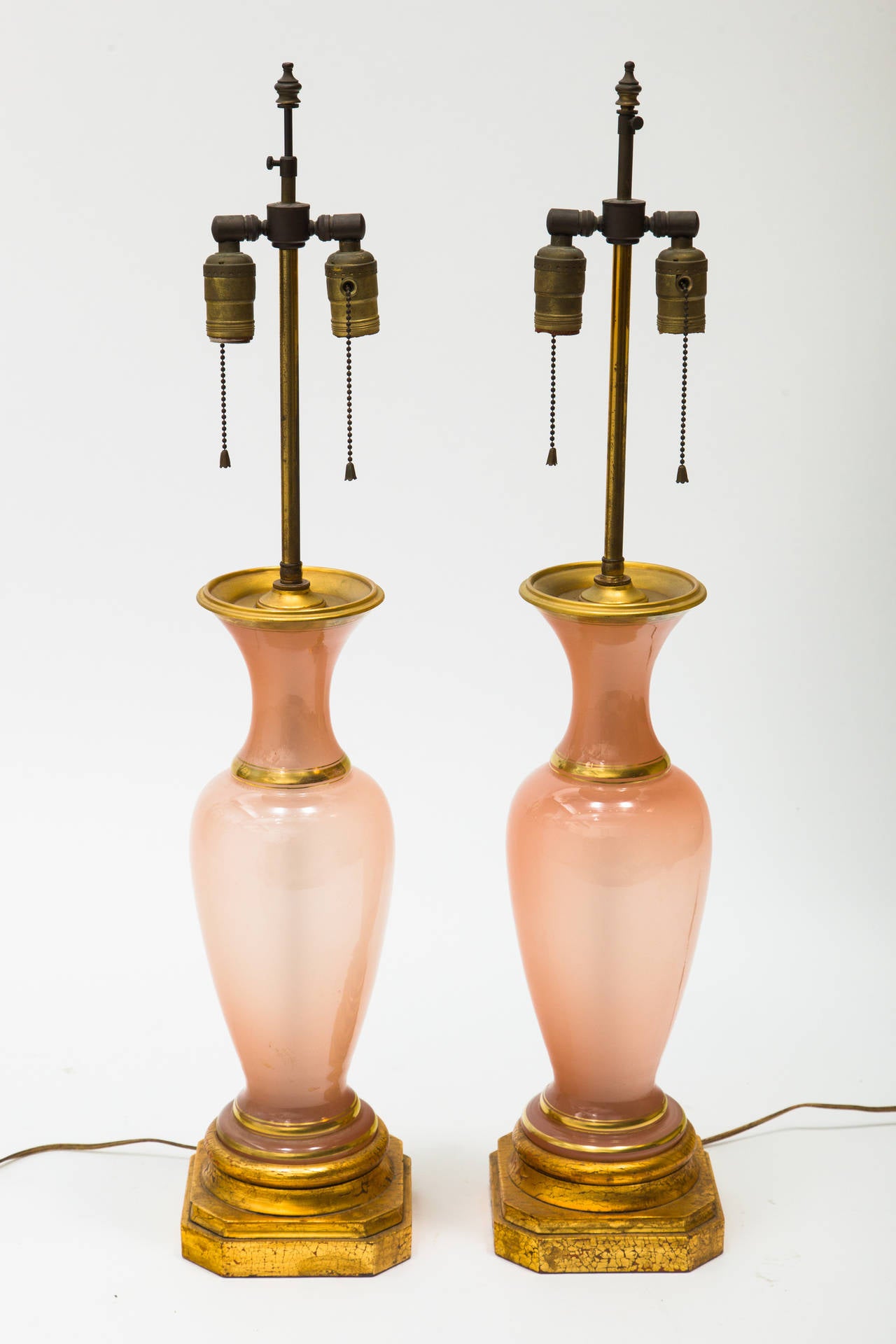Mid-20th Century Pair of Opaline Table Lamps
