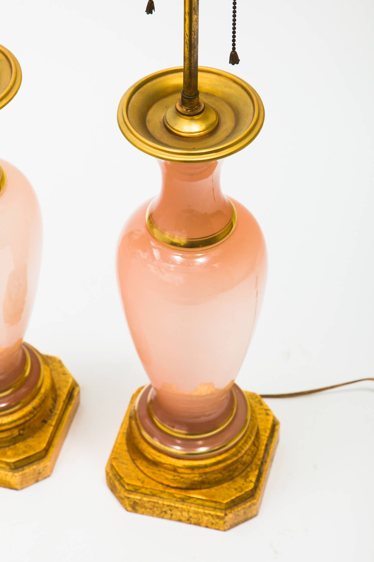 Italian Pair of Opaline Table Lamps