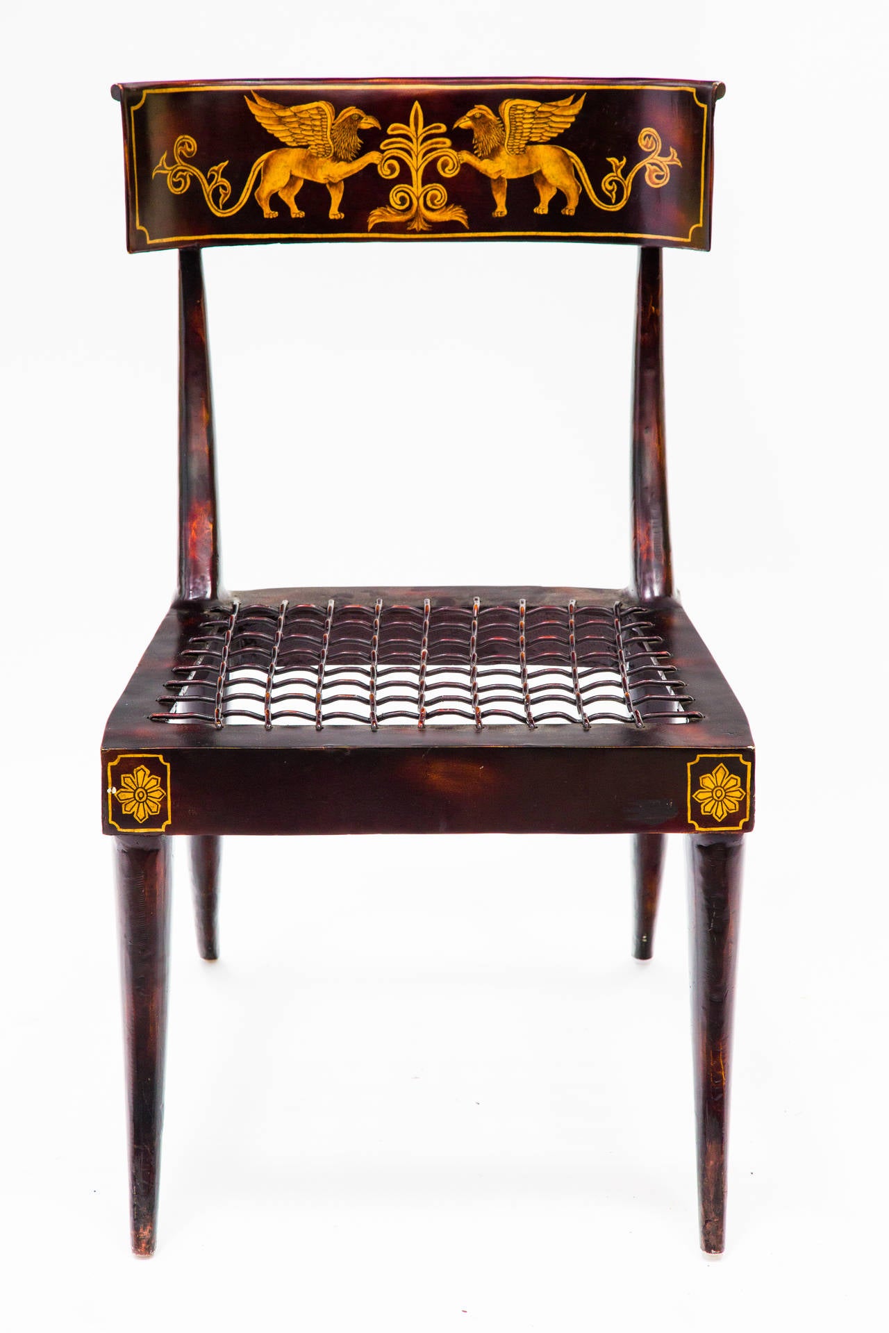 Set of Four Neoclassical Faux Bronze Metal Klismos Chairs