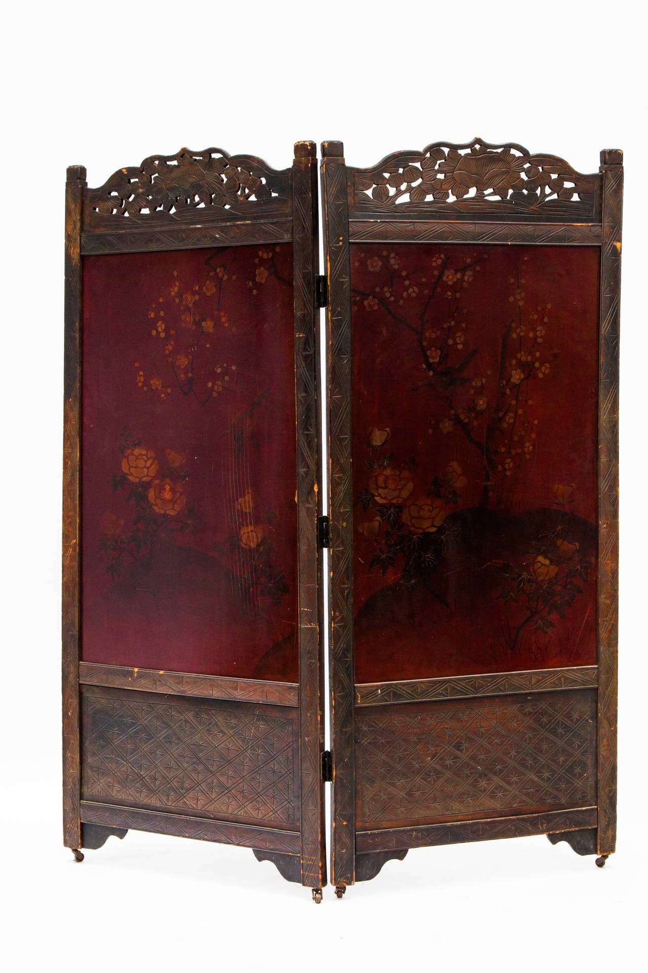 Early 20th Century Chinese Wood Screen with Hardstone Decoration