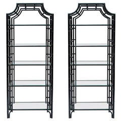 Pair of Iron Asian Style, Faux Bamboo Etageres