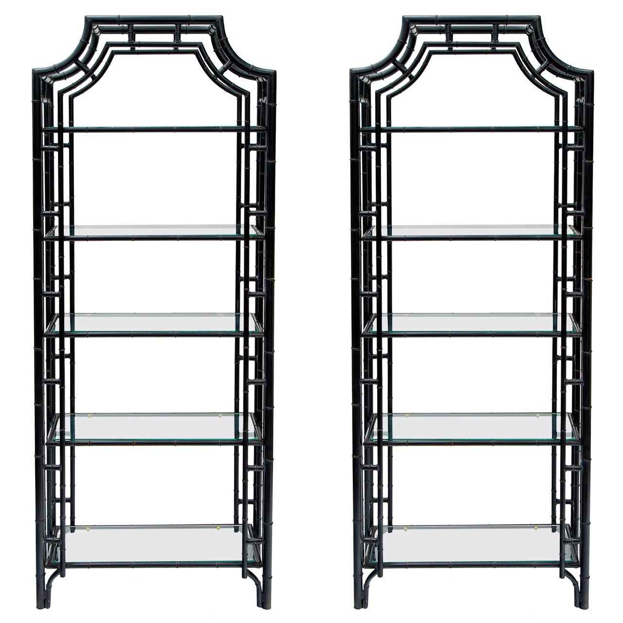 Pair of Iron Asian Style, Faux Bamboo Etageres