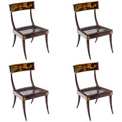 Set of Four Neoclassical Faux Bronze Metal Klismos Chairs