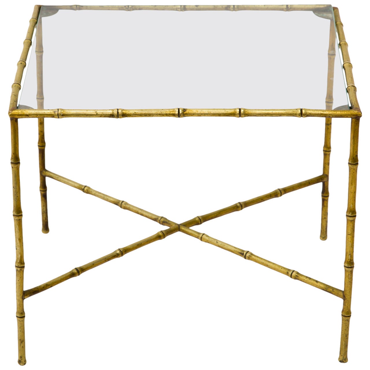 Italian Brass Faux Bamboo Accent Table For Sale