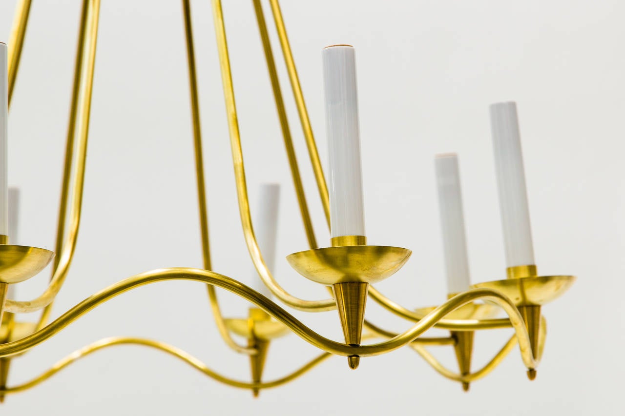 Mid-Century Eight-Arm Brass Chandelier in the Style of Gio Ponti at 1stDibs