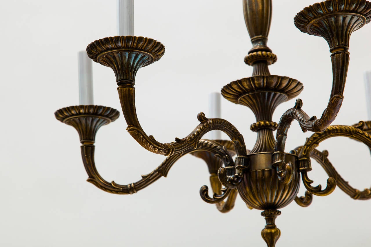 Late 20th Century Six Arms Cast Bronze Chandelier For Sale