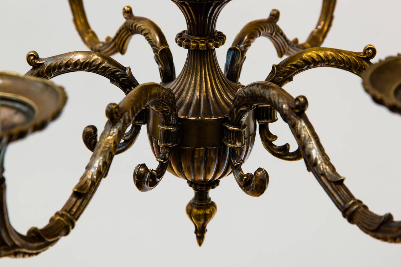 Six Arms Cast Bronze Chandelier For Sale 5