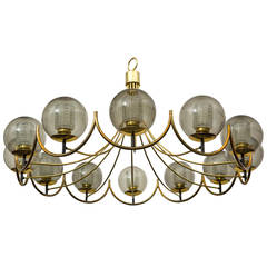 Monumental Brass and Smoked Glass Globes Chandelier by Lightolier