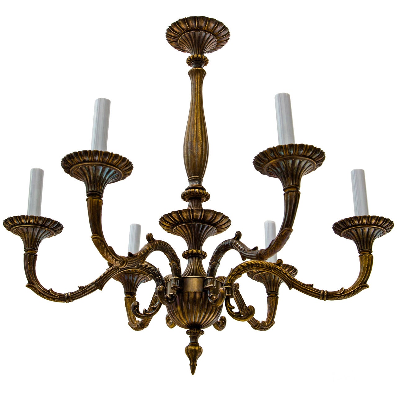 Six Arms Cast Bronze Chandelier For Sale