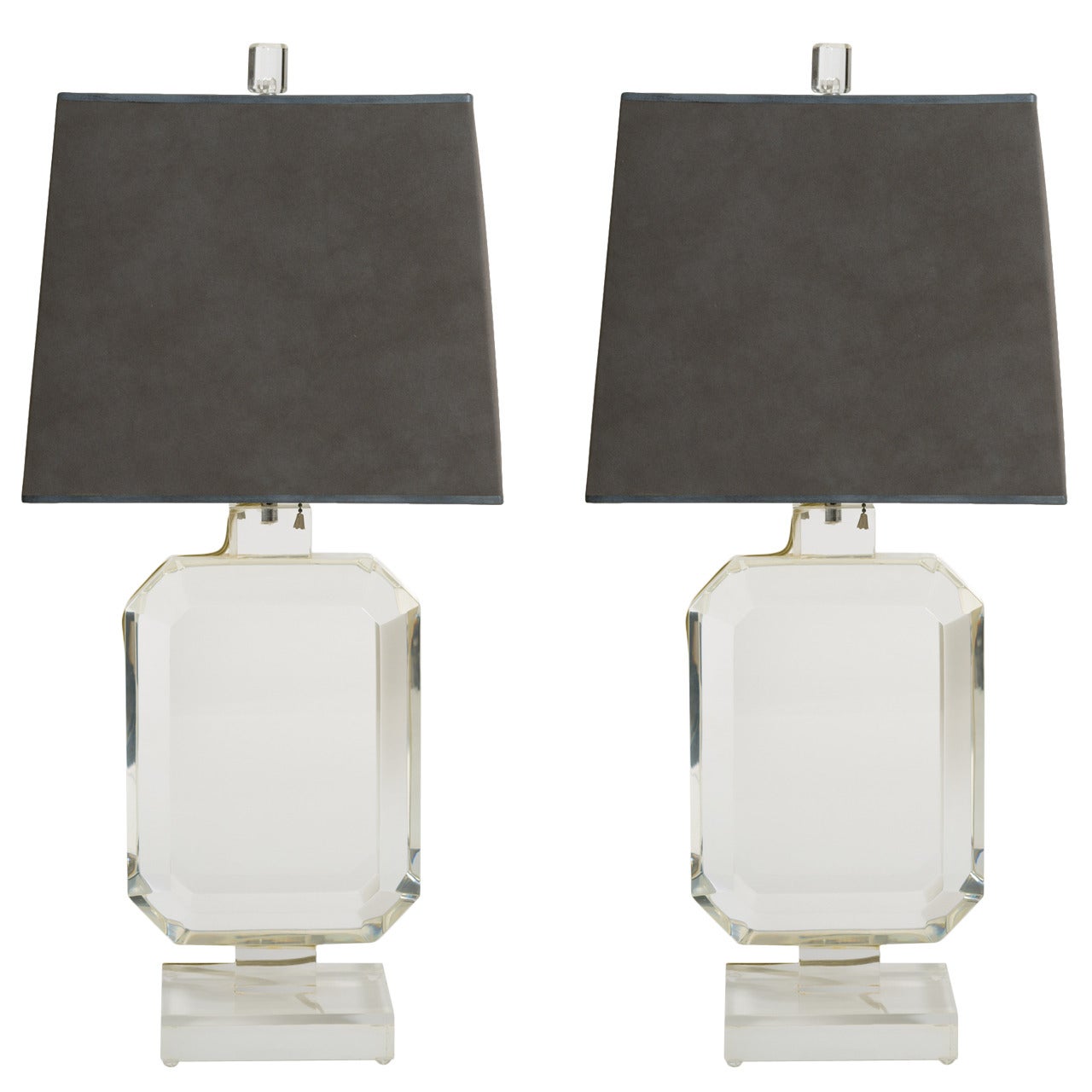 Pair of Les Prismatiques Lucite Lamps