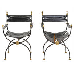 Pair of Iron and Brass Savonarola Chairs