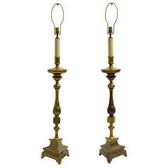 Pair of Monumental Brass Candlestick Table Lamps 5