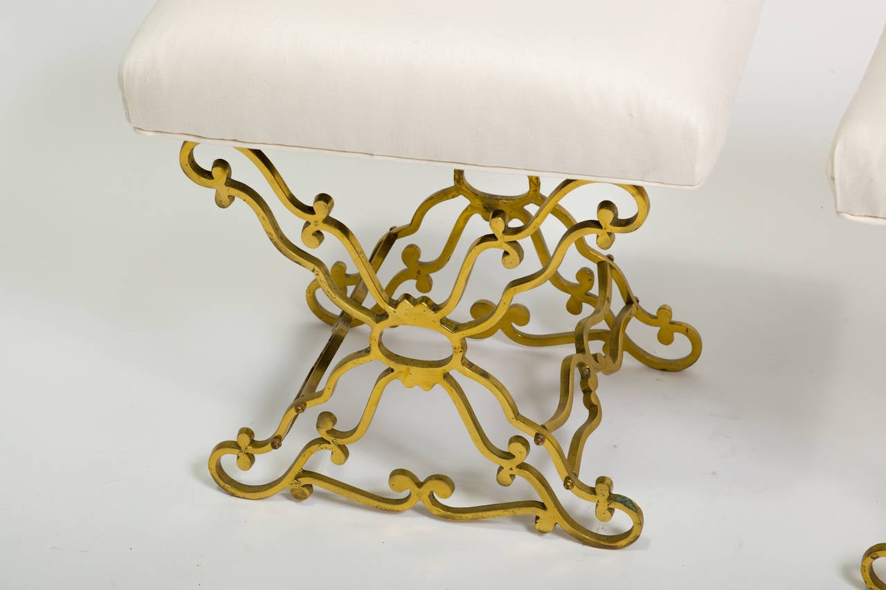 Pair of Ornate Brass Benches