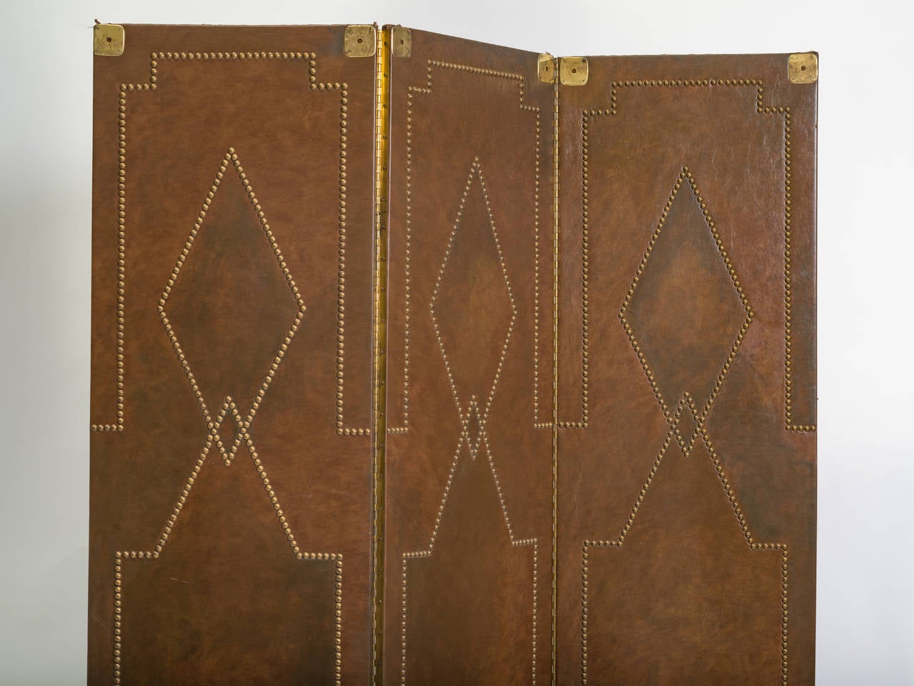 Art Deco Leather and Brass Nail Head Screen